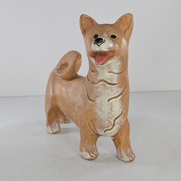 Vintage Three Hands Corp Faux Wood Resin Corgi Dog Figurine *FLAW* - Picture 2 of 9